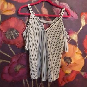 Striped cold- shoulder top